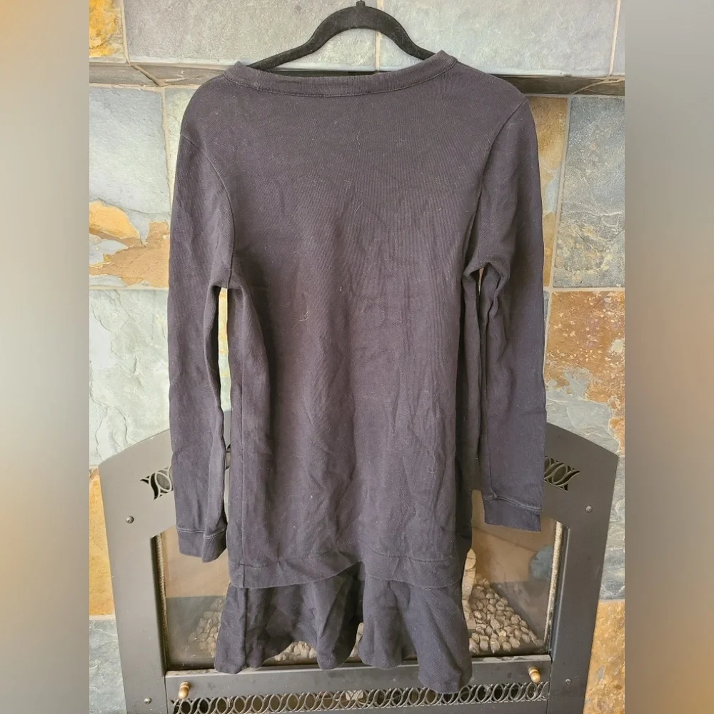 White + Warren Black Ruffle Hem Scoop Neck Sweater Dress/ Tunic Size M cotton